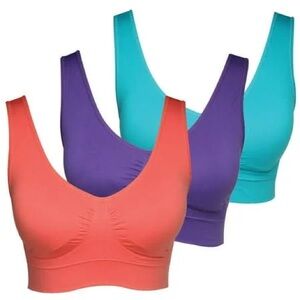 NWT Genie Padded Bra Set of 3 Seamless Comfort Large, in Purple, Orange & Teal.